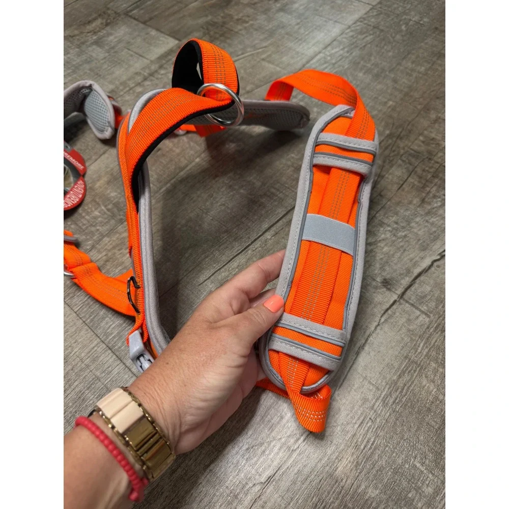 AdventureMore No Pull Dog Harness Orange Large Reflective Adjustable Handle L